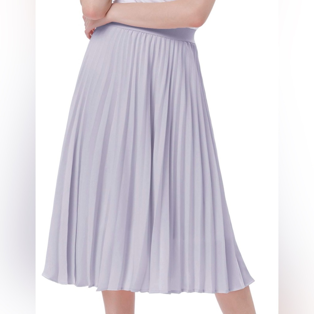 Kate Kasin Women's High Waist Pleated A-Line Swing Skirt Size Small Grey